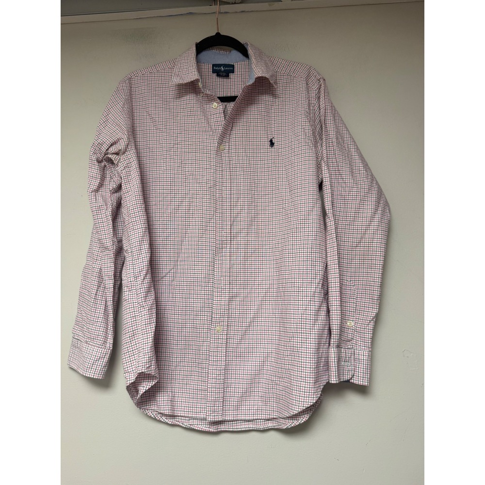 Ralph Lauren Button Down Boys XL 18-20 Red White Plaid Excellent Long Sleeve